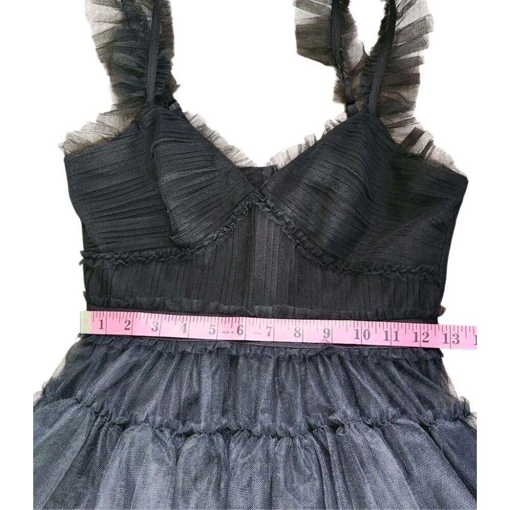 BCBGMAXAZRIA Black Tulle Tiered Maxi Dress Ruffle V Neck Formal Size 2 - Picture 9 of 10